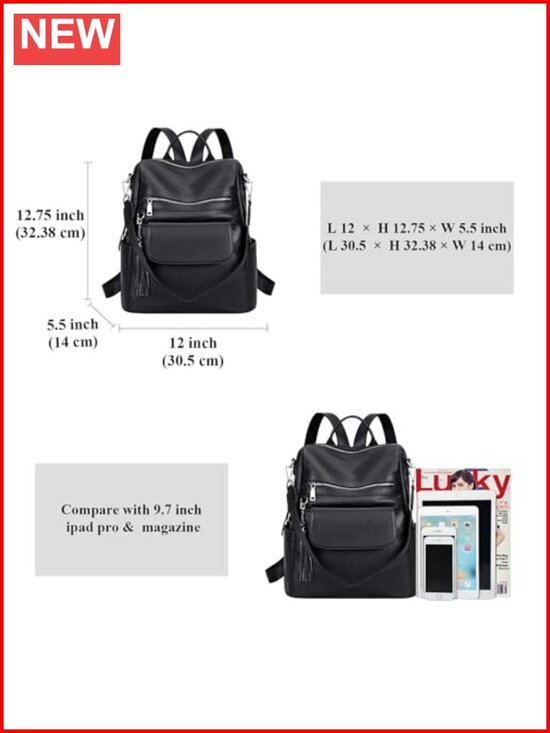 Genuine Leather Backpack Purse Convertible Shoulder Bag Multi-pockets Front